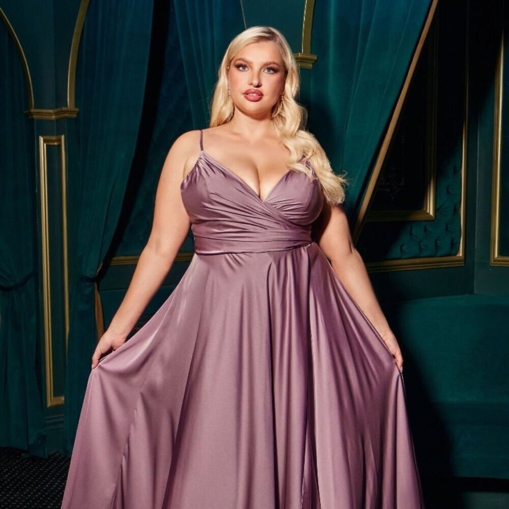 N/A NEW ENGLISH VIOLET SATIN OFF THE SHOULDER LONG DRESS WITH ZIPPER BACK 7485C